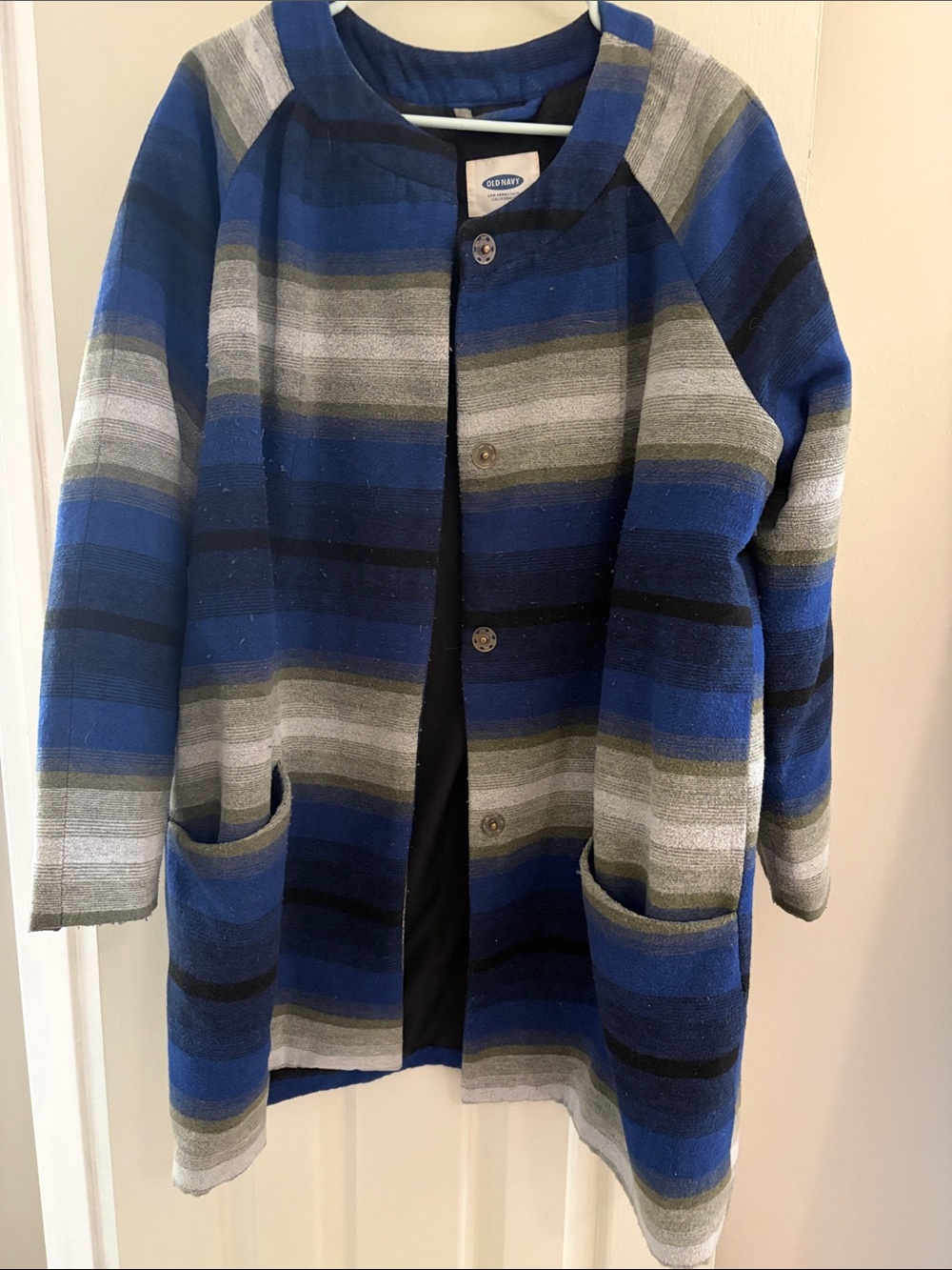 Old Navy Blue, Gray & Black Striped Kids Pea Coat